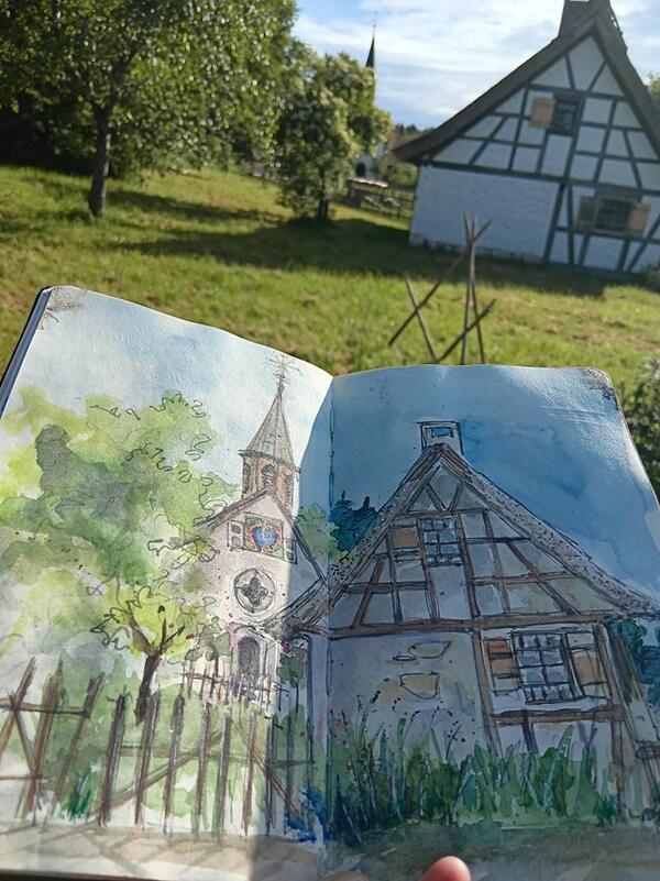 Bild vergr&ouml;&szlig;ern: Facebook. Malen im Museum Aquarellzeichnungen