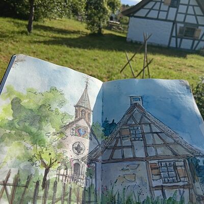 Facebook. Malen im Museum Aquarellzeichnungen